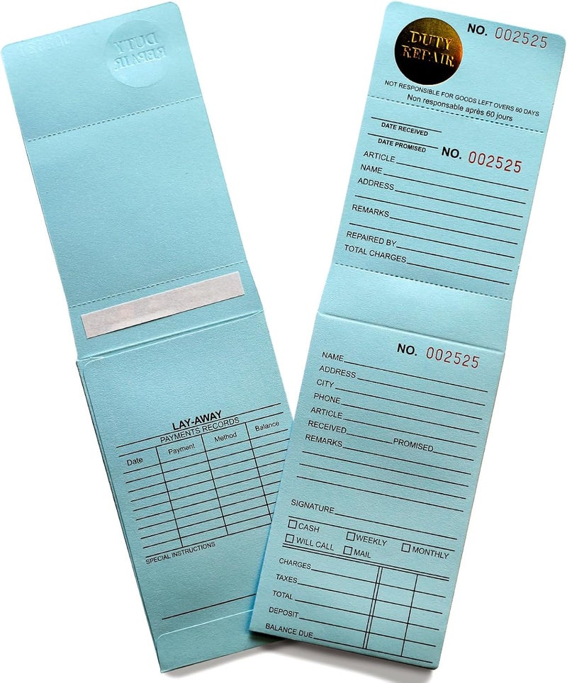 Jsfelye Jewelry Repair Envelopes 3-Part Tear-Off Light Blue Receipt Numbered in Consecutive Order - Image 1